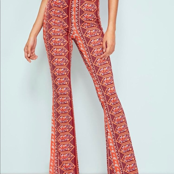 paisley print flared trousers